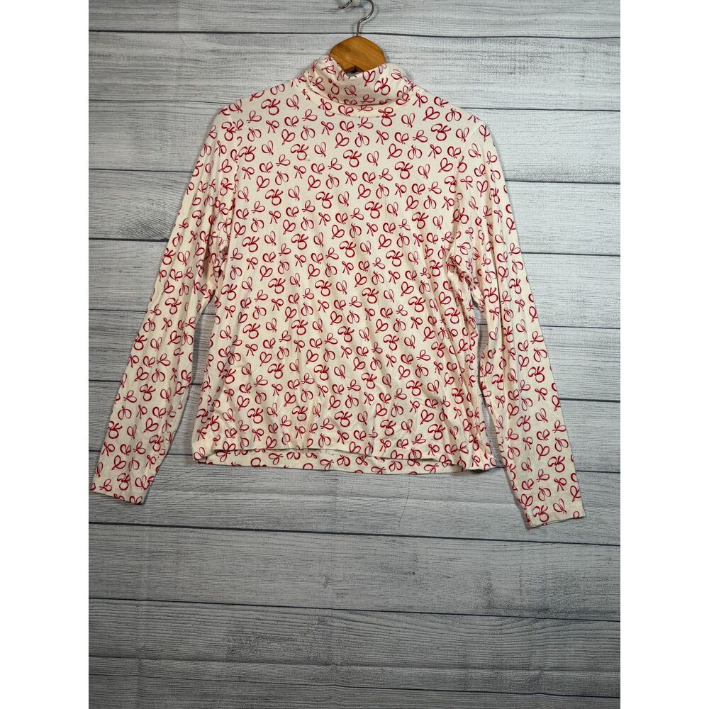 Cream Red Bow Print Turtleneck Long Sleeve Top Approx Large 4337